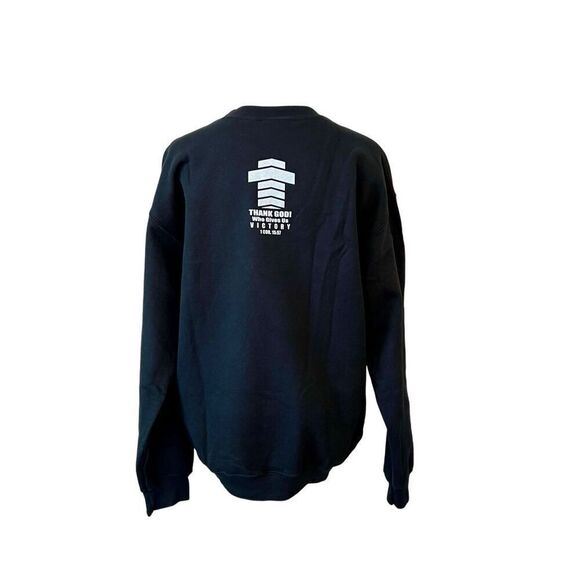 Gildan Graphic Sweatshirt "The Victors" 1 Cor. 15:57 Bible Verse Black Fleece - Picture 5 of 11